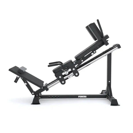 Force USA Compact Leg Press & Hack Squat V3 with adjustable footplate and ergonomic shoulder pads.
