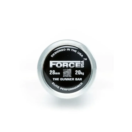 Force USA The Gunner Olympic Bar – 2.20m long, black barbell with silver sleeves and precise knurling.
