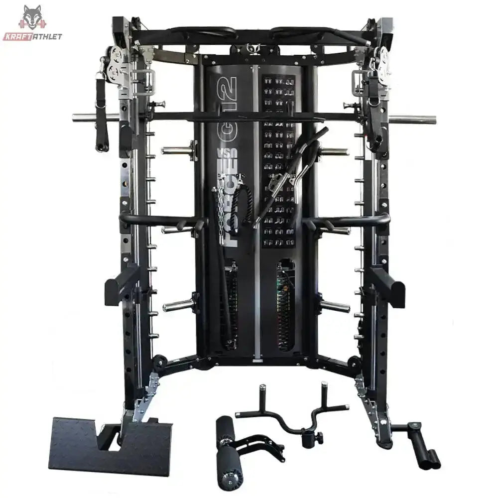 G12™ All-In-One Trainer - Double Pulley (2 x 90.5 kg), Smith Machine, Multifunktionstrainer, Rack und Beinpresse Force USA
