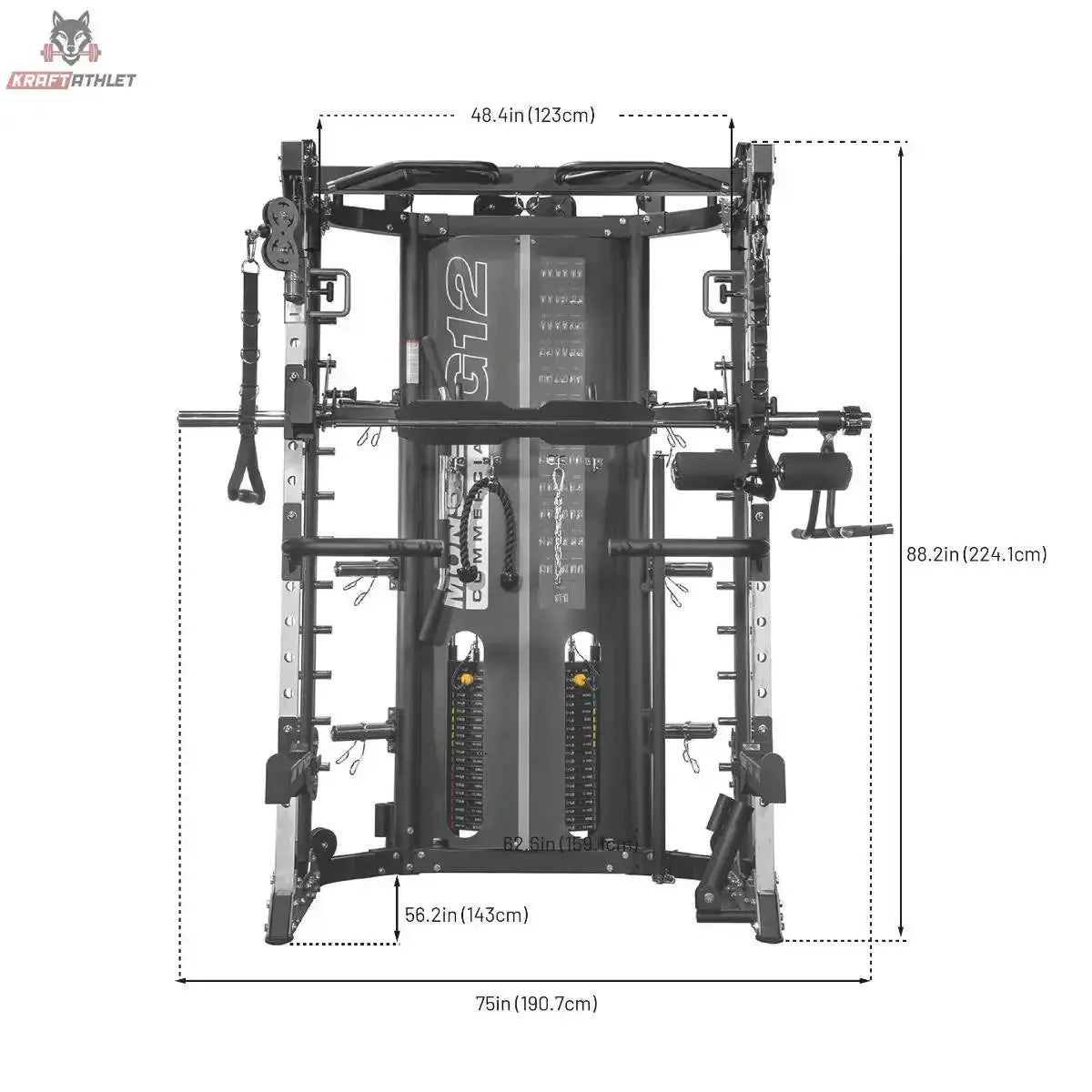 G12™ All-In-One Trainer - Double Pulley (2 x 90.5 kg), Smith Machine, Multifunktionstrainer, Rack und Beinpresse Force USA