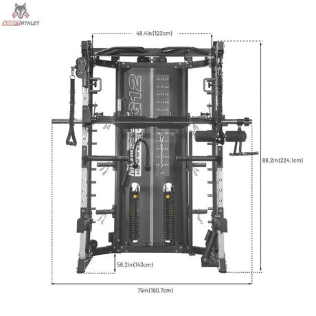 G12™ All-In-One Trainer - Double Pulley (2 x 90.5 kg), Smith Machine, Multifunktionstrainer, Rack und Beinpresse Force USA