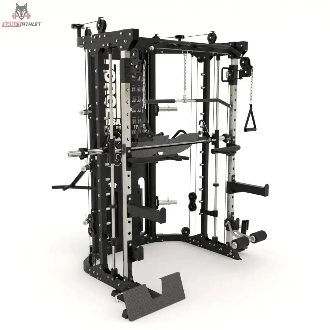 G12™ Compact All-In-One Trainer - Double Pulley (90.5 kg), Smith Machine, Multifunktionstrainer, Rack und Beinpresse - Kompakte Version Force USA