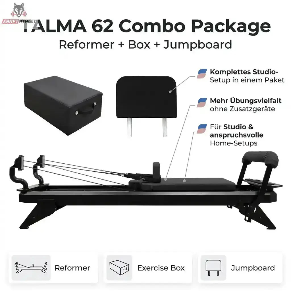 Hegren Pilates Reformer TALMA 62 + Box + Jumpboard – Combo Package Hegren Pilates Gym Equipment