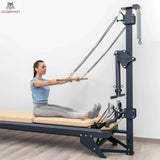HEGREN Pilates Wooden Stick 1.10m with connecting links, crafted from polished solid oak, designed for balance and flexibility exercises.