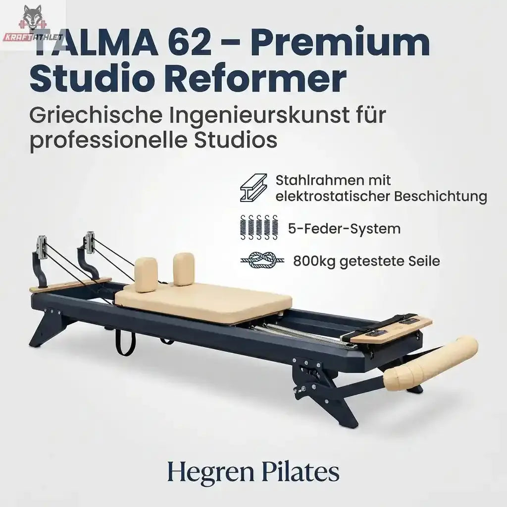 TALMA 62 Premium Studio Reformer with specifications on a white background