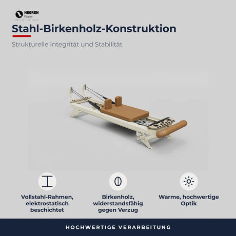 Hegren Reformer TALMA 62 – Premium Studio Reformer (Stahlrahmen, 5-Feder-System, 245 cm) Hegren Pilates Pilates Reformer