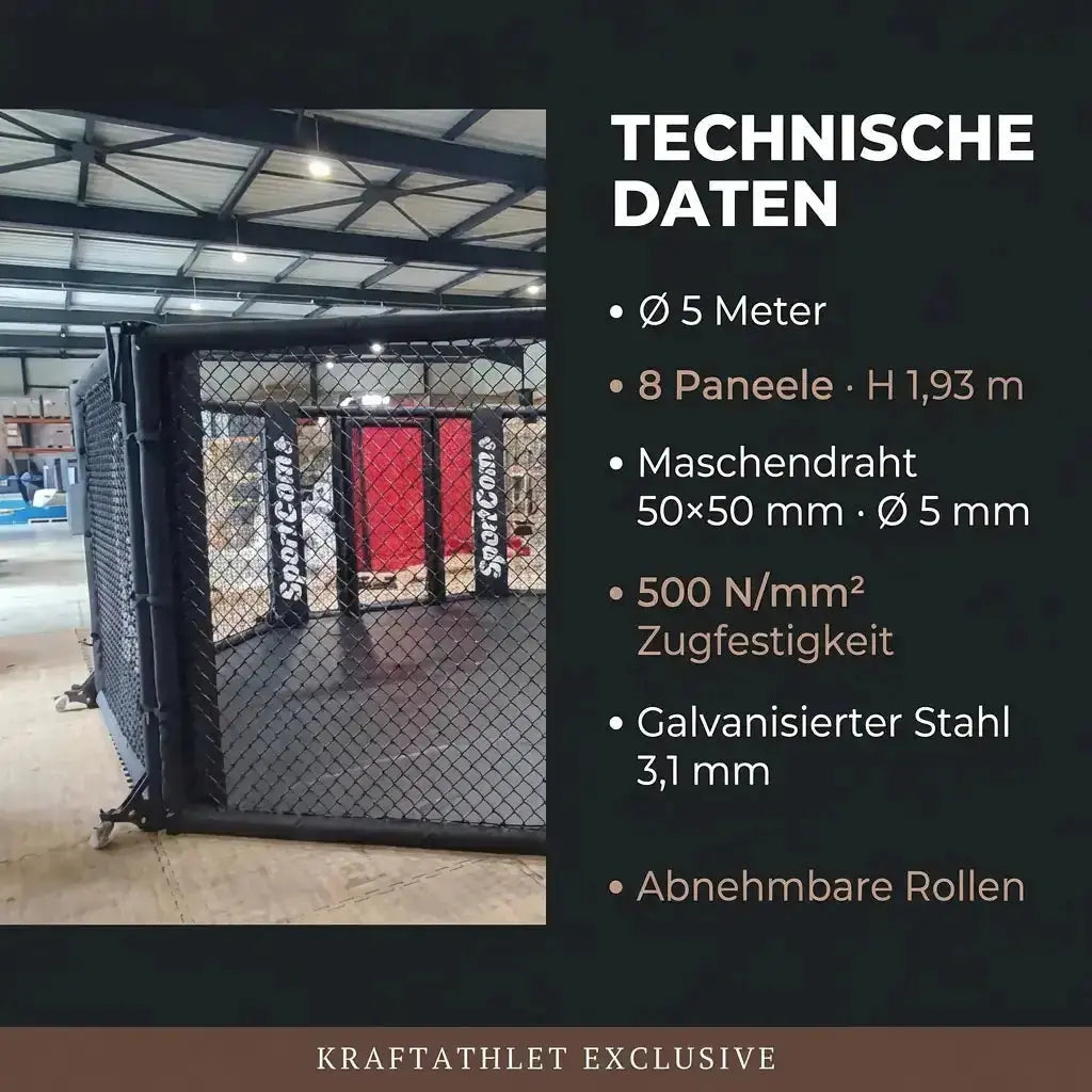 Klappbarer MMA-Käfig – Ø 5 m Patentiertes Faltsystem Hergestellt in Frankreich Sportcom
