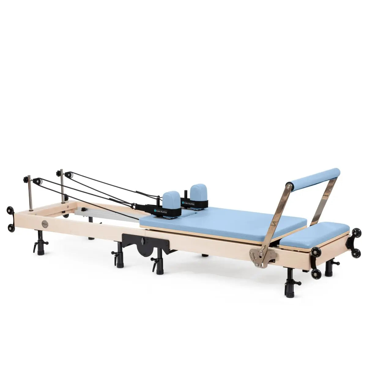 Klappbarer Pilates Reformer in Meerblau, Seitenansicht