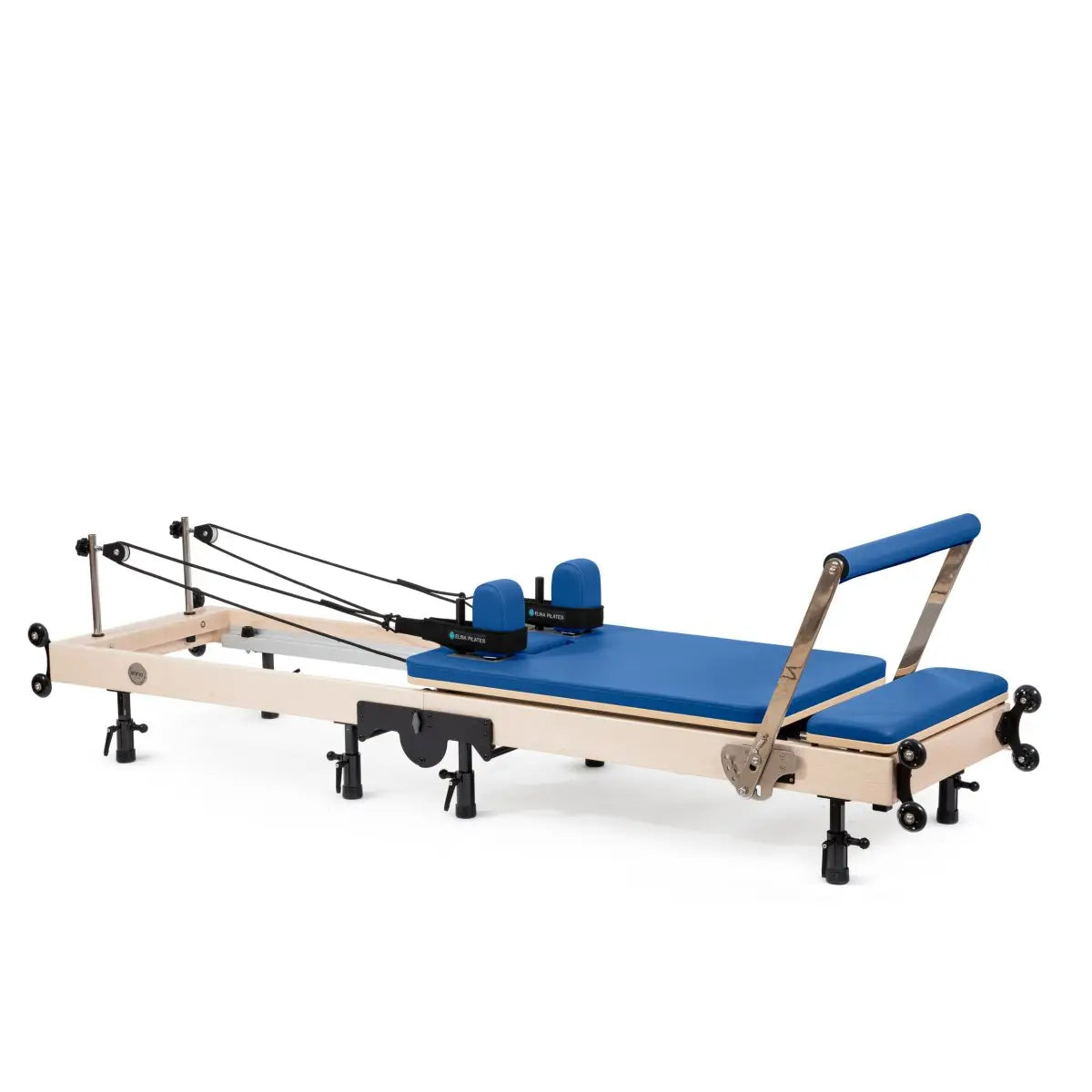 Klappbarer Pilates Reformer in Blau, Seitenansicht
