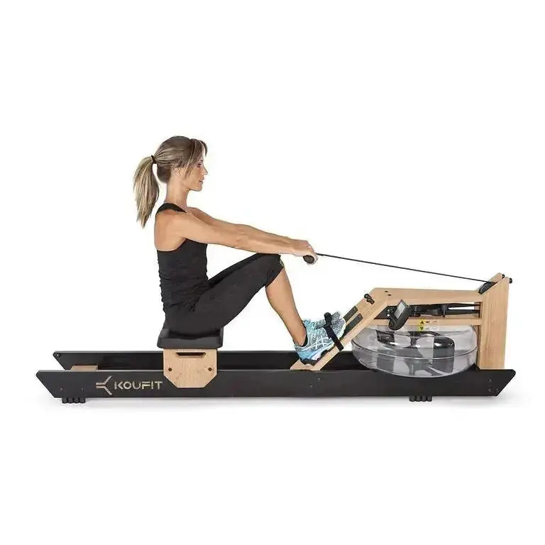 Elegantes Koufit Hydro Rower Rudergerät aus Holz mit Wassersystem, ideal für ein realistisches Rudererlebnis und effektives Training zu Hause oder im Studio