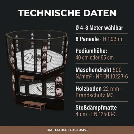 MMA-Käfig Oktagon mit Podium – Ø 4–8 m Profi-Event-Standard Individualisierbar Hergestellt in Frankreich Sportcom