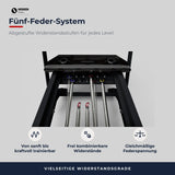 Fünf-Feder-Widerstandssystem des Hegren Talma 62 Reformers in Schwarz, Detailansicht der Federmechanik