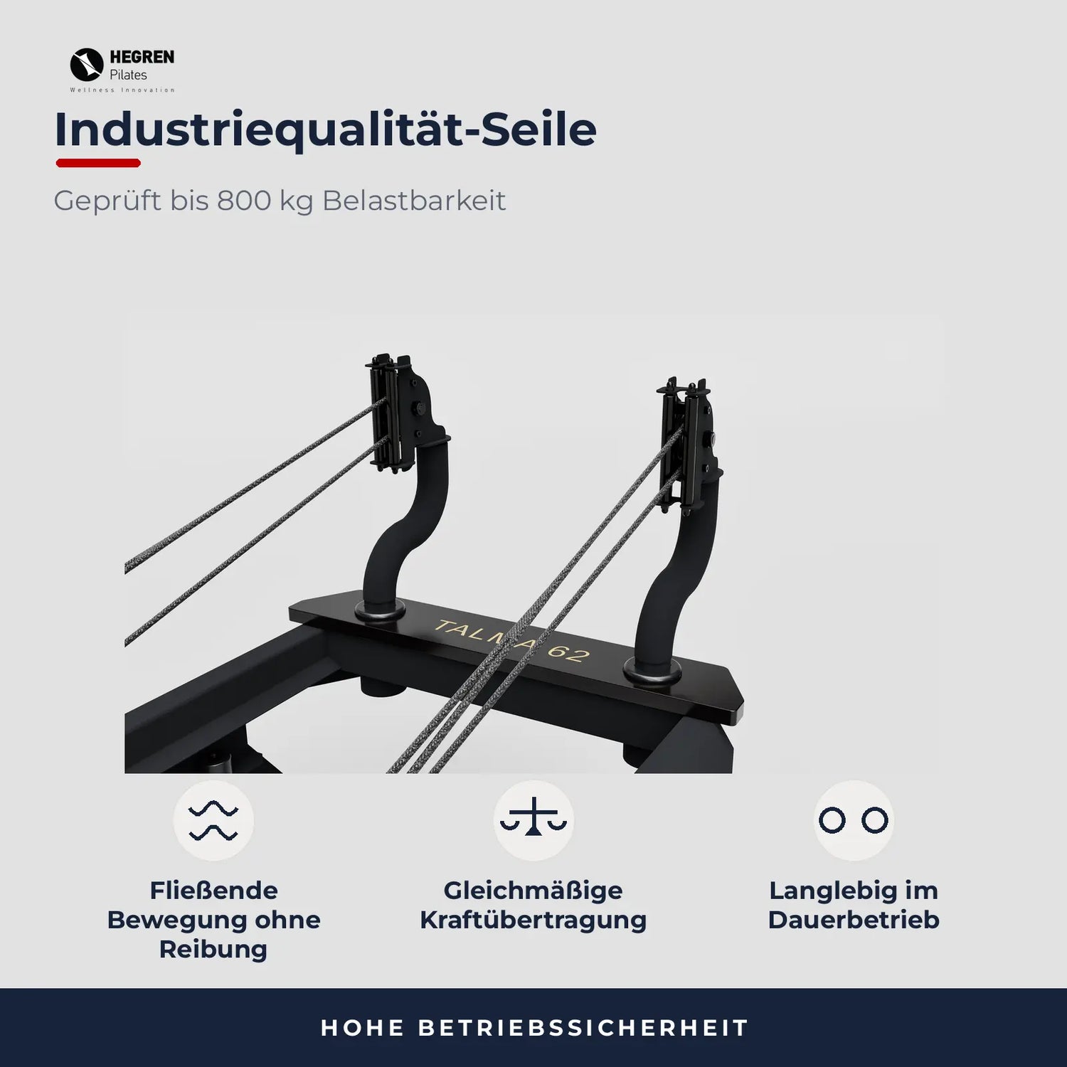 Rollen- und Seilsystem des Hegren Talma 62 Reformers in Schwarz, geprüft bis 800 kg Belastbarkeit