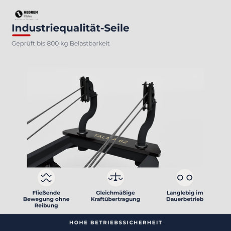 Rollen- und Seilsystem des Hegren Talma 62 Reformers in Schwarz, geprüft bis 800 kg Belastbarkeit