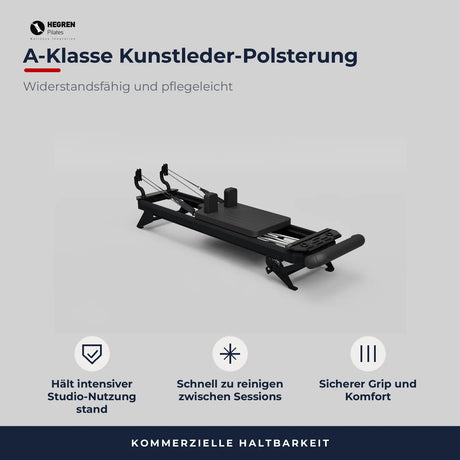 Hegren Talma 62 Reformer in Schwarz mit A-Klasse Kunstlederpolsterung für den gewerblichen Studiobetrieb