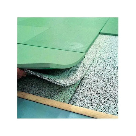 SportCom Schaumstoffunterlage für Tatami 2 cm unter grünen Tatami-Matten, Detail der verlegten Schichten
