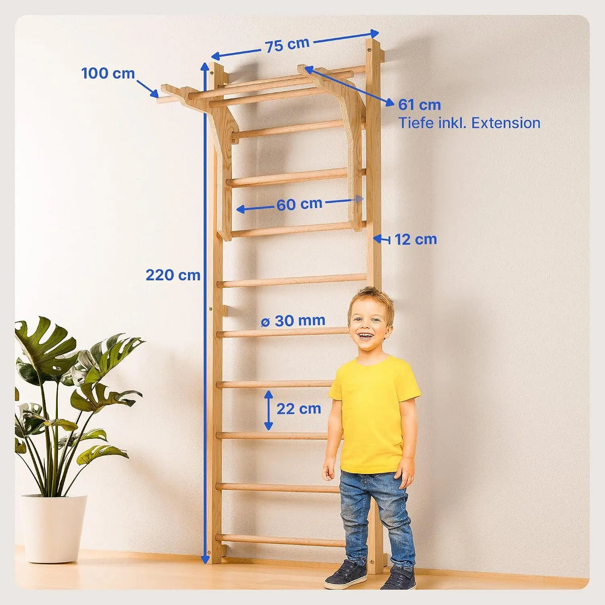 Sprossenwand Für Erwachsene Und Kinder - Inkl. Klimmzugstange & Dip Extension - Kletterwand Und Sprossenwand Kinderzimmer