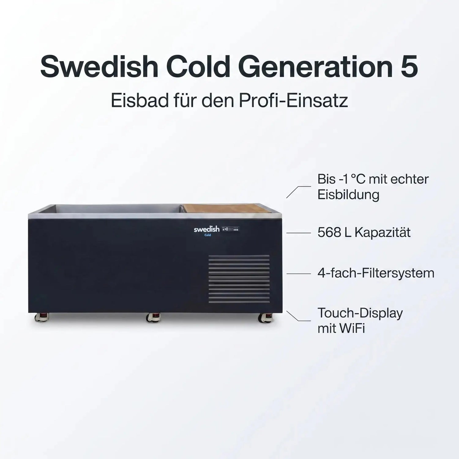 Swedish Cold Generation 5 Eisbad – 568 L Kapazität, bis -1 °C mit echter Eisbildung, 4-fach-Filtersystem