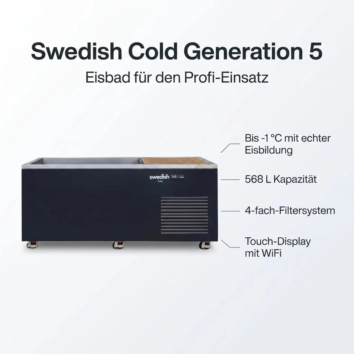 Swedish Cold Generation 5 Eisbad – 568 L Kapazität, bis -1 °C mit echter Eisbildung, 4-fach-Filtersystem