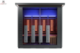 Infrared sauna with blue interior light on a white background