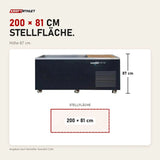 Maßbild Swedish Cold Generation 5 Eisbad: Stellfläche 200 × 81 cm, Höhe 87 cm