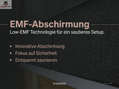Text about EMF shielding technology on a dark textured background