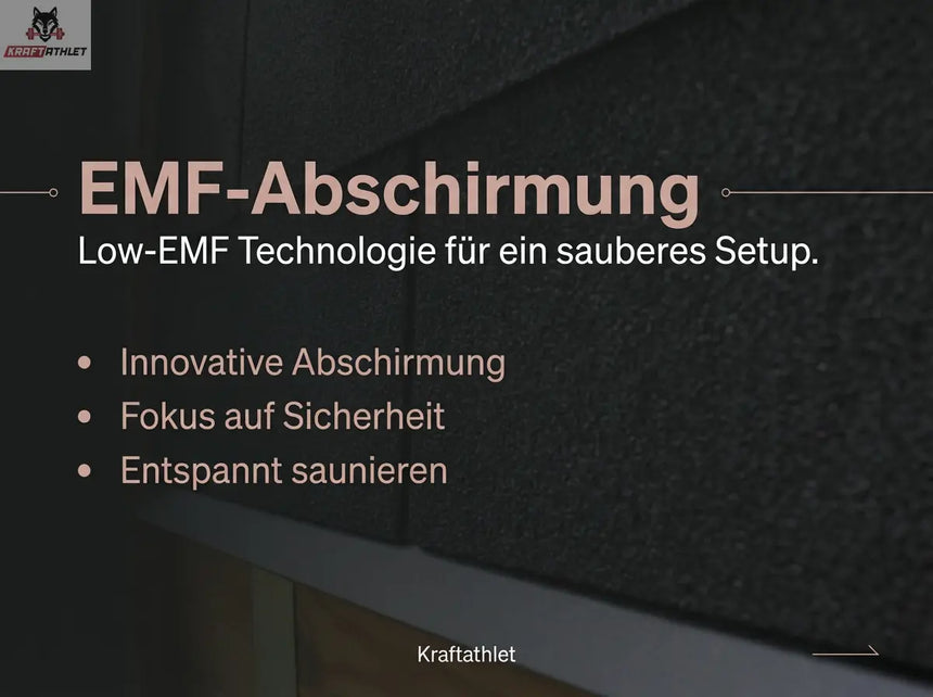 Text about EMF shielding technology on a dark textured background
