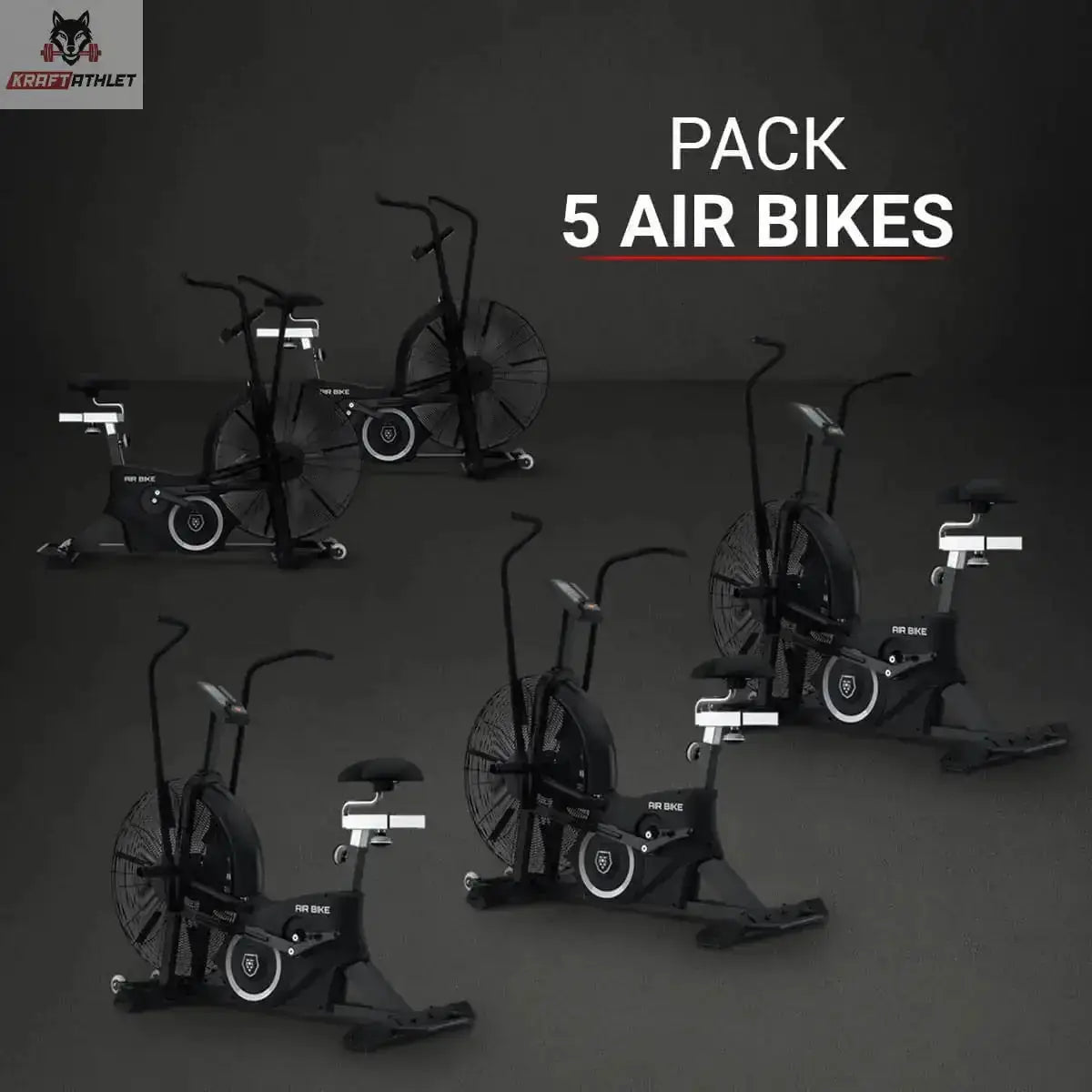 Titanium Strength Pack 5 Air Bikes: fünf Air Bikes zusammen in einem dunklen Studio
