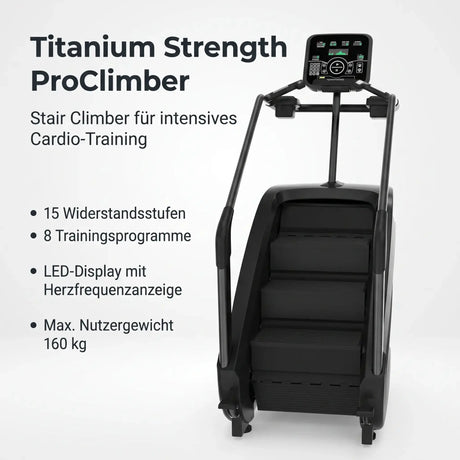 Titanium Strength ProClimber Stair Climber: 15 niveles de resistencia, 8 programas, peso máximo: 160 kg