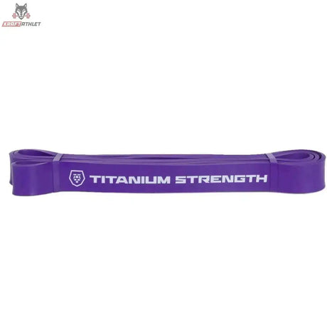 Titanium Strength RB30 Widerstandsband Lila, flach liegend in der Seitenansicht mit Markenlogo