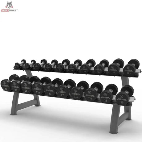 Titanium Strength Set aus runden Pro-PU-Hanteln 2,5–25 kg + Rack Titanium Strength