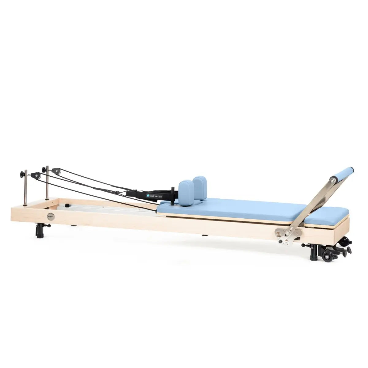Vertikaler Pilates Reformer in Meerblau, Seitenansicht