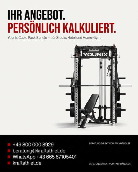 Kontaktgrafik Younix Cable Rack Bundle: Angebot anfragen per Telefon +49 800 000 8929, WhatsApp oder beratung@kraftathlet.de.