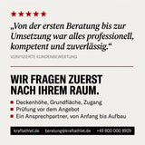 Kundenstimme Kraftathlet: fünf Sterne und der Beratungsablauf – Deckenhöhe, Grundfläche und Zugang werden vor dem Angebot geprüft.