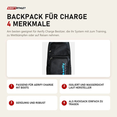 Aerify Backpack für Charge mit 4 Merkmalen: Passend für Charge mit Boots, Isoliert und wasserdicht laut Hersteller, Geräumig und robust, Als Rucksack einfach zu tragen