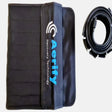 Aerify Compression Belt für Standard, schwarzer Gürtel ausgebreitet mit Luftschlauch daneben