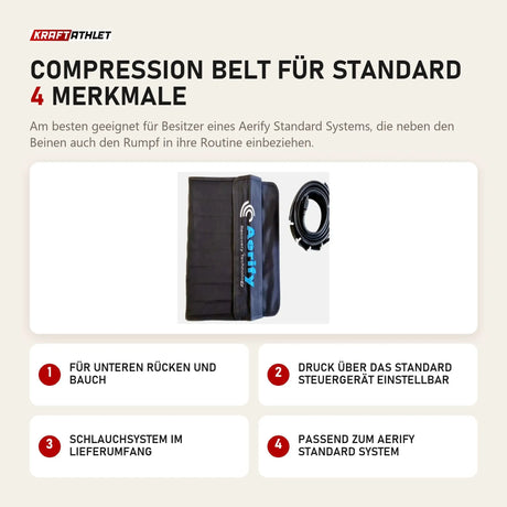 Aerify Compression Belt für Standard mit 4 Merkmalen: Für unteren Rücken und Bauch, Druck über das Standard Steuergerät einstellbar, Schlauchsystem im Lieferumfang, Passend zum Standard System