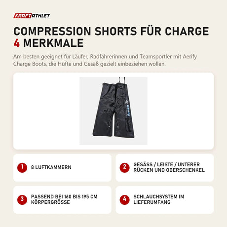 Aerify Compression Shorts für Charge mit 4 Merkmalen: 8 Luftkammern, Gesäß / Leiste / unterer Rücken und Oberschenkel, Passend bei 160 bis 195 cm Körpergröße, Schlauchsystem im Lieferumfang