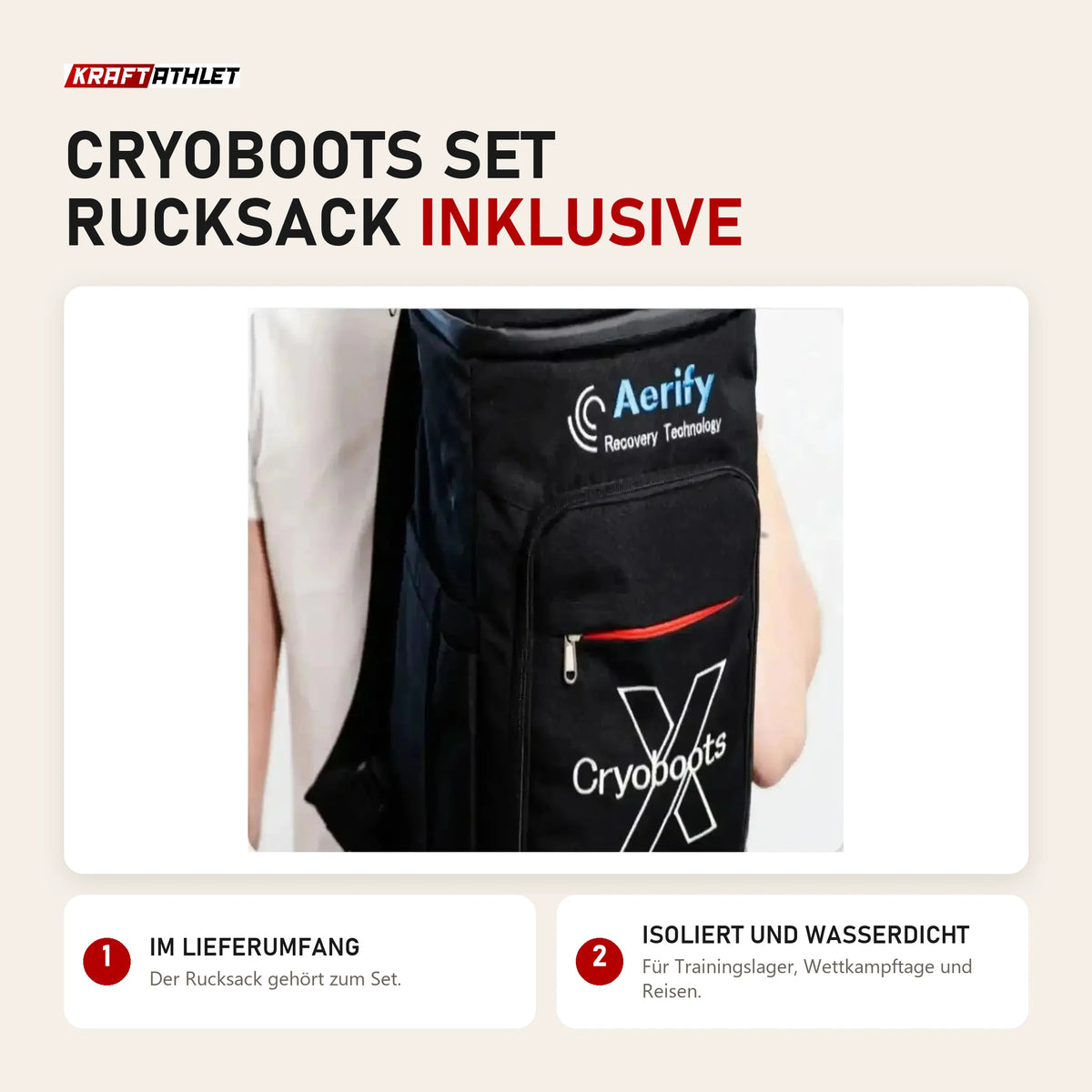 Aerify Cryoboots Set: isolierter, wasserdichter Rucksack im Lieferumfang