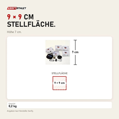 Maßbild Aerify Dynamic Cupping: Stellfläche 9 × 9 cm, Höhe 7 cm