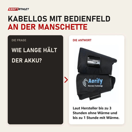 Frage und Antwort zu Aerify Fly Wadenmanschetten: Wie lange hält der Akku?