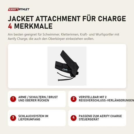 Aerify Jacket Attachment für Charge mit 4 Merkmalen: Arme / Schultern / Brust und oberer Rücken, Verstellbar mit 2 Reißverschluss-Verlängerungen, Schlauchsystem im Lieferumfang, Passend zum Charge Steuergerät