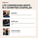 Aerify Lite Compression Boots in 3 Schritten: anziehen, einstecken und einstellen, zurücklehnen