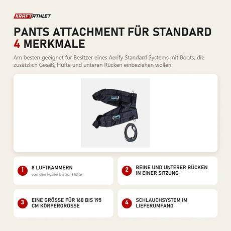 Aerify Pants Attachment für Standard mit 4 Merkmalen: 8 Luftkammern, Beine und unterer Rücken in einer Sitzung, Eine Größe für 160 bis 195 cm Körpergröße, Schlauchsystem im Lieferumfang