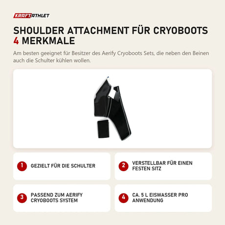 Aerify Shoulder Attachment für Cryoboots mit 4 Merkmalen: Gezielt für die Schulter, Verstellbar für einen festen Sitz, Passend zum Cryoboots System, Ca. 5 l Eiswasser pro Anwendung
