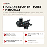 Aerify Standard Recovery Boots mit 4 Merkmalen: 8 Luftkammern, 8 Druckstufen von 30 bis 240 mmHg, 6 Modi von Welle bis Füllen aller Kammern, Fernbedienung