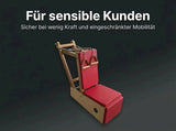 Body & Exercise Arm Baby Chair – Grafik mit Seitenansicht und Holzrahmen auf dunklem Hintergrund