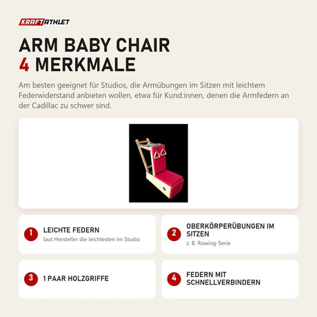 Body & Exercise Arm Baby Chair mit 4 Merkmalen: Leichte Federn, Oberkörperübungen im Sitzen, 1 Paar Holzgriffe, Federn mit Schnellverbindern
