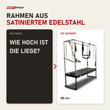 Frage und Antwort zu Body & Exercise Cadillac Black Edition aus Edelstahl: Wie hoch ist die Liege?