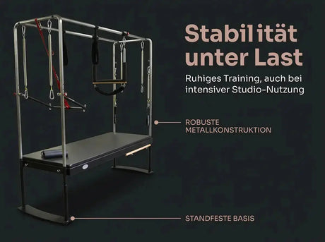 Body & Exercise Cadillac Black Edition aus Edelstahl, Grafik zur Metallkonstruktion und standfesten Basis